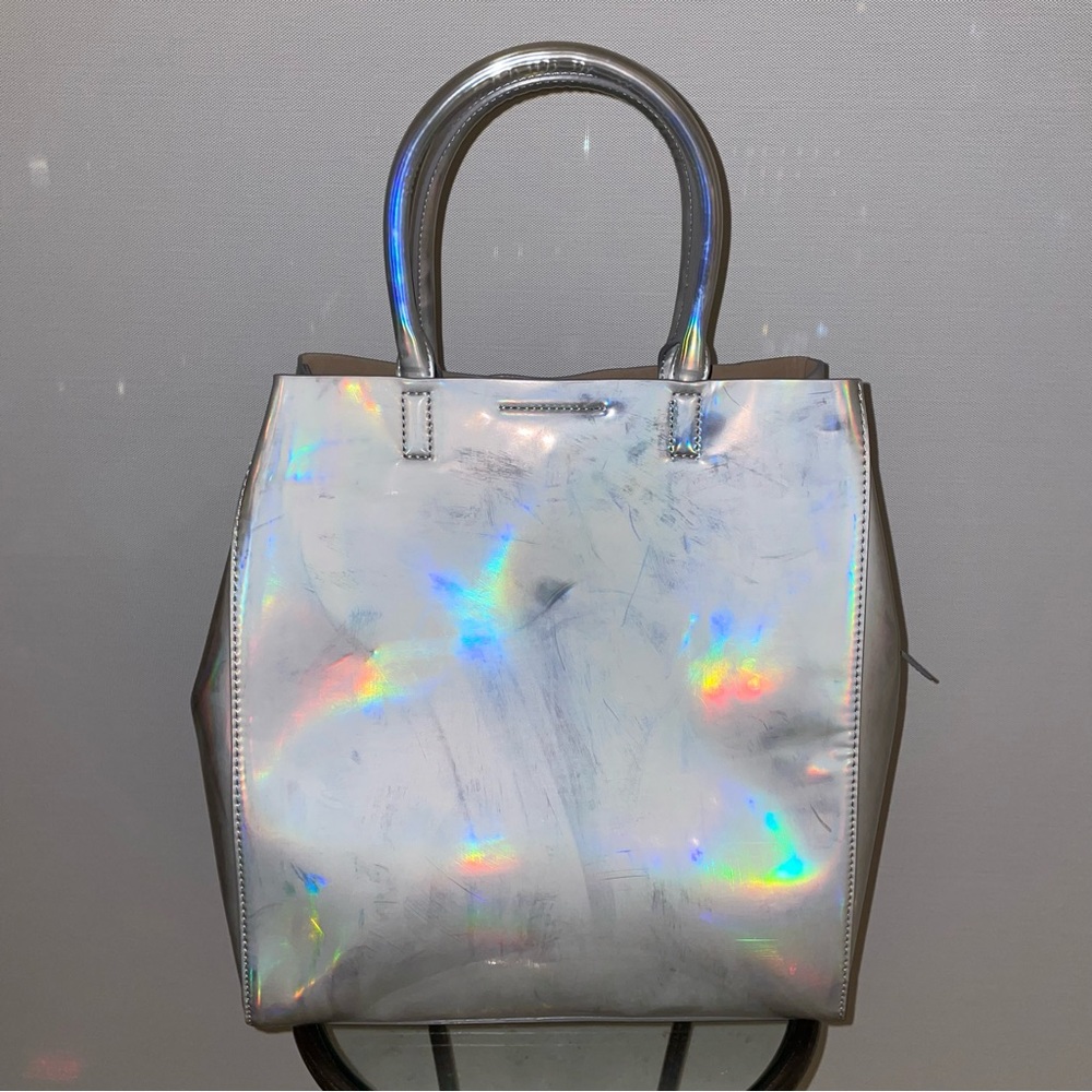 Banana Republic like new silver iridescent tote bag.